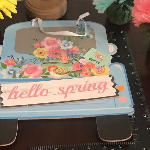 Hello Spring Blue Pick Truck MDF Hanging Wall Sign - Picture 6 of 13